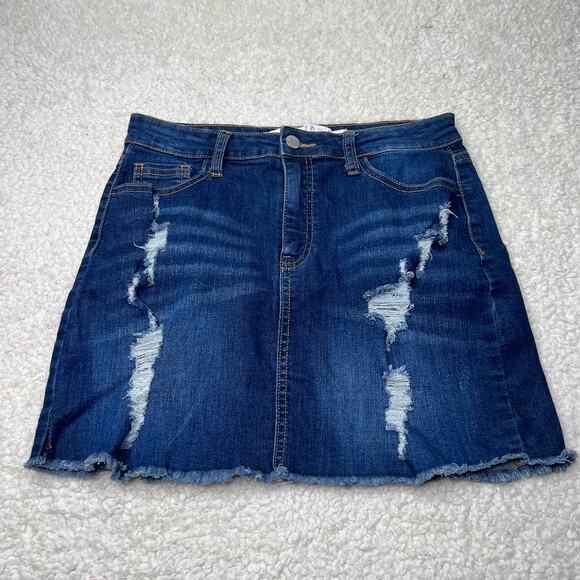 Tinseltown Distressed Denim Skirt 5 - Picture 1 of 8